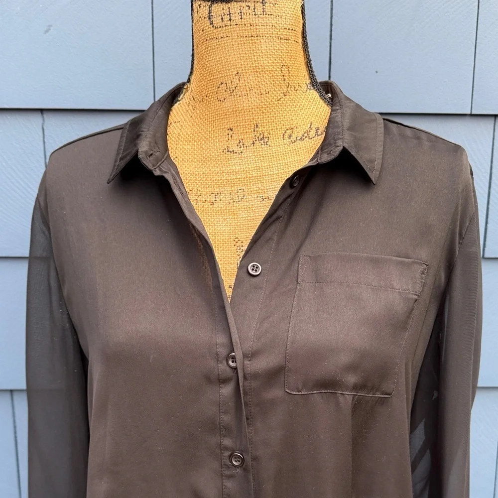 Free People Black Sheer Blouse m top shirt